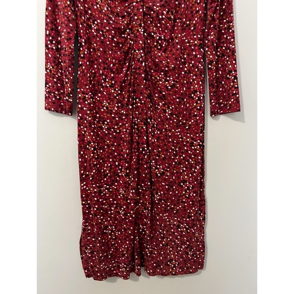 Hobbs London Hatty Jersey Dress Women’s 10 Red Multi Long Sleeve Button Ruched - Picture 6 of 16